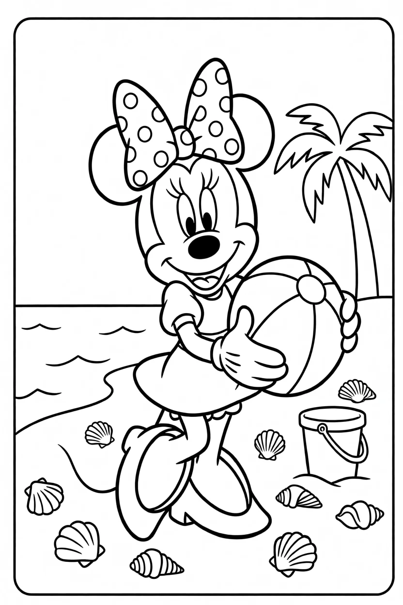 Desenho da Minnie na Praia Para Imprimir e Colorir