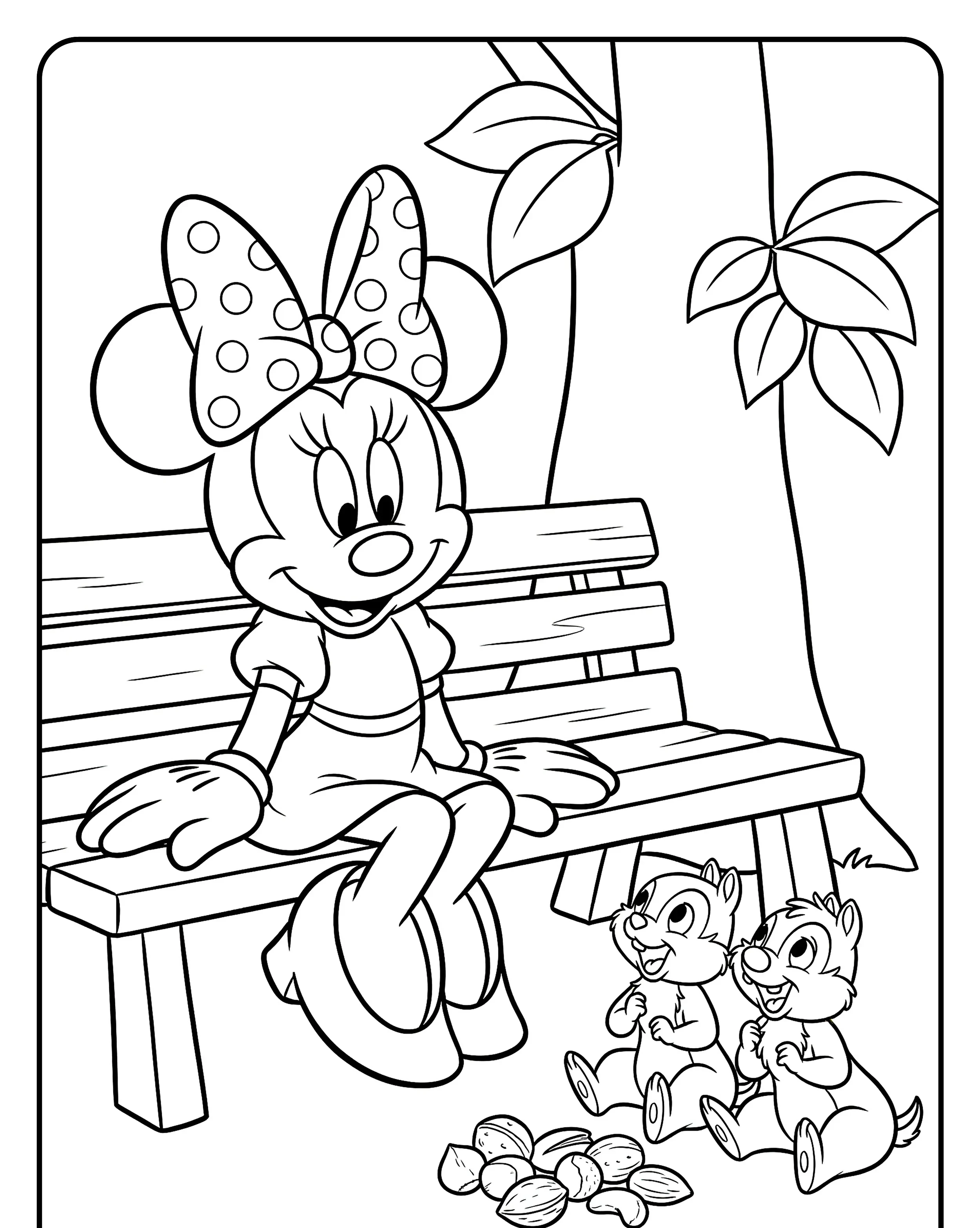 Desenho da Minnie com Tico e Teco Para Imprimir e Colorir