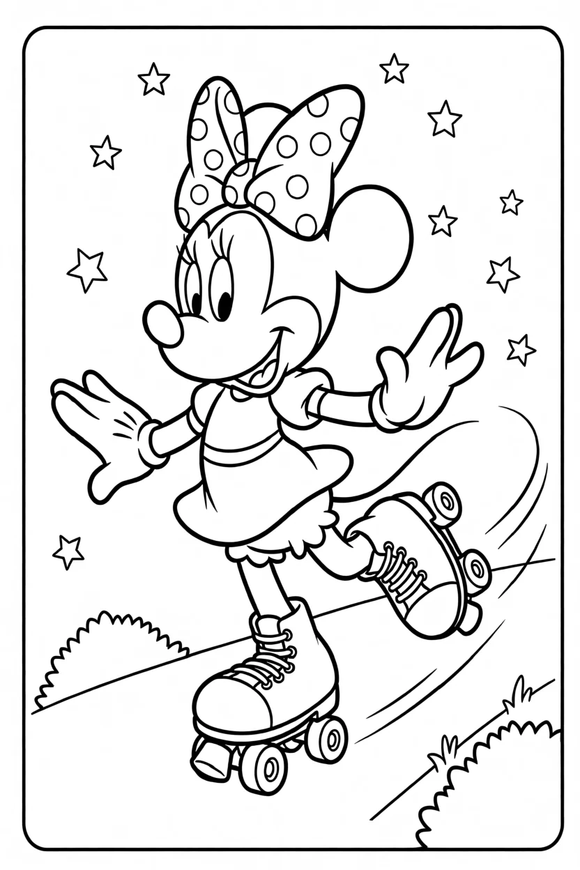Desenho da Minnie Patinando Para Imprimir e Colorir