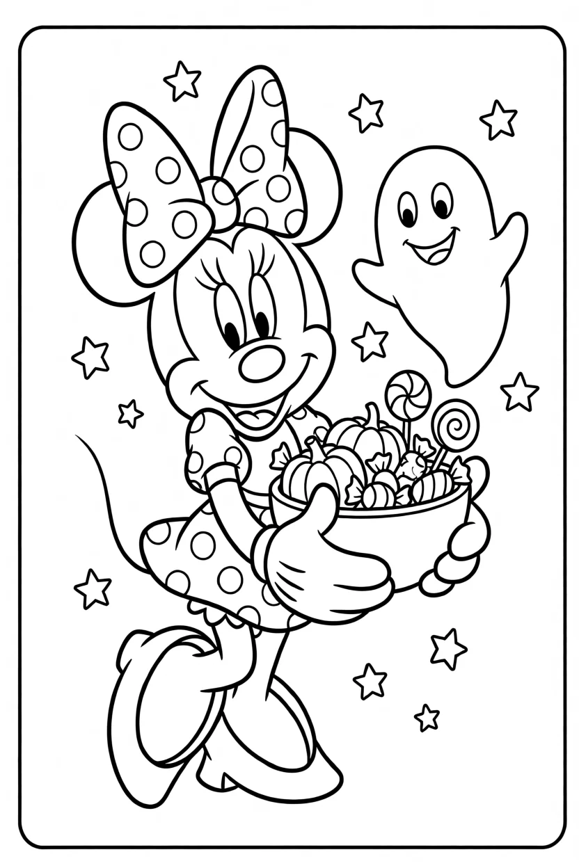 Desenho da Minnie com Fantasma Para Imprimir e Colorir