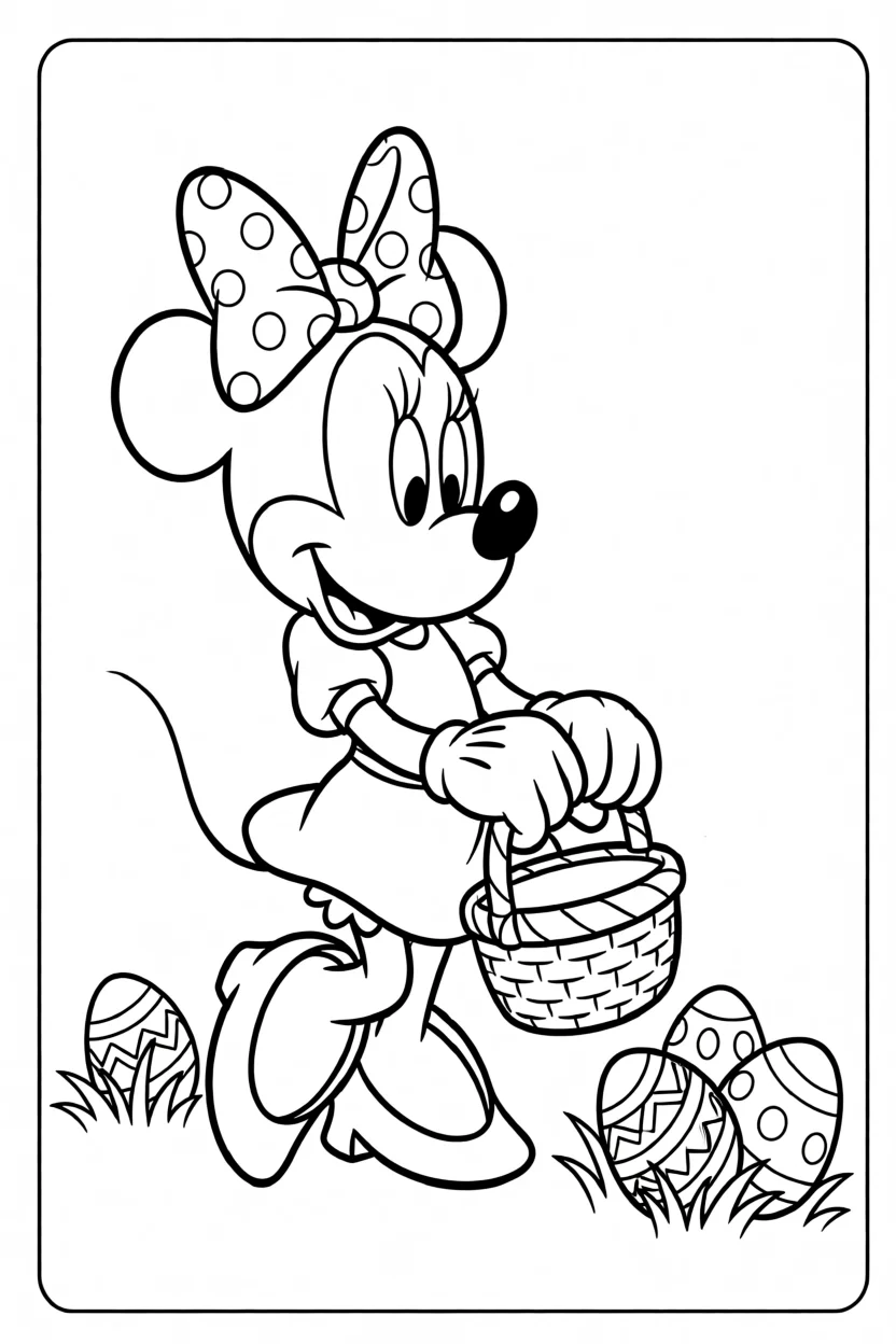 Desenho da Minnie com Cesta Para Imprimir e Colorir