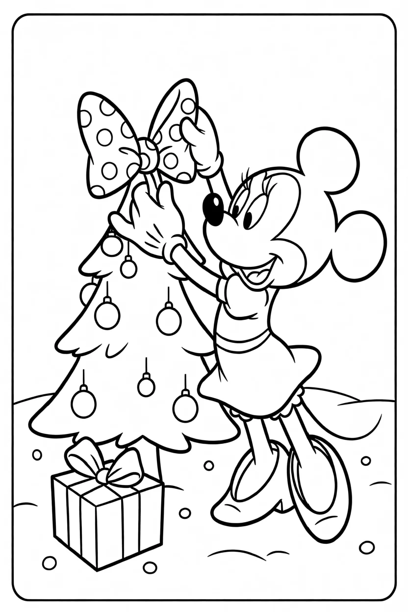 Desenho da Minnie Decorando u00c1rvore de Natal Para Imprimir e Colorir