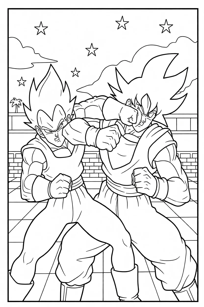 Desenho de Vegeta e Goku Para Imprimir e Colorir