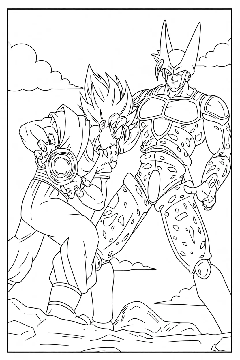 Desenho de Goku com Cell Para Imprimir e Colorir