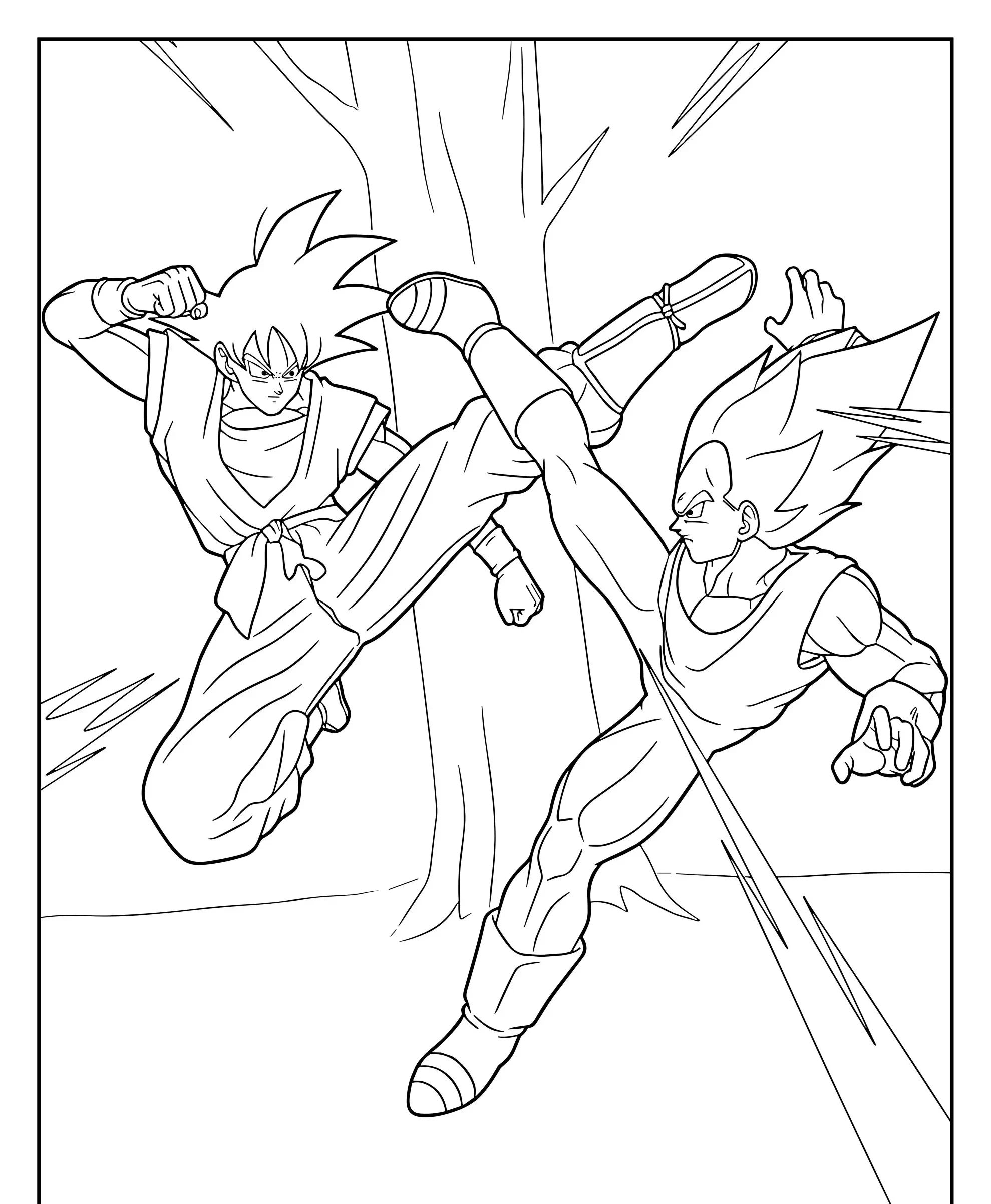 Desenho de Goku e Vegeta Lutando Para Imprimir e Colorir