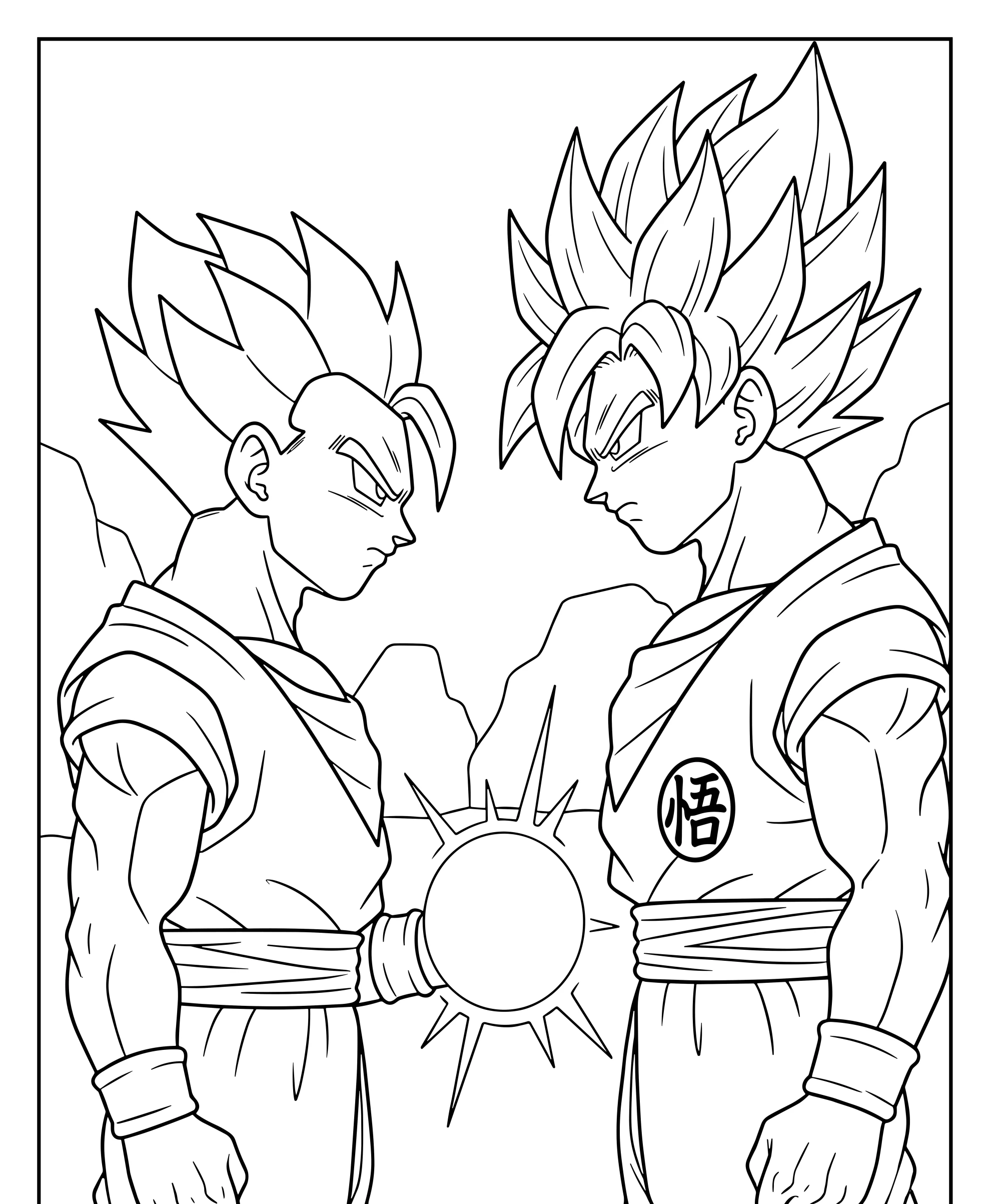 Desenho de Goku e Vegeta Para Imprimir e Colorir