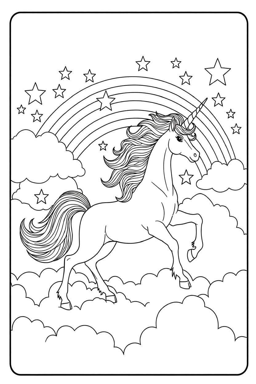 Desenho de Unicu00f3rnio com Arco-u00edris Para Imprimir e Colorir