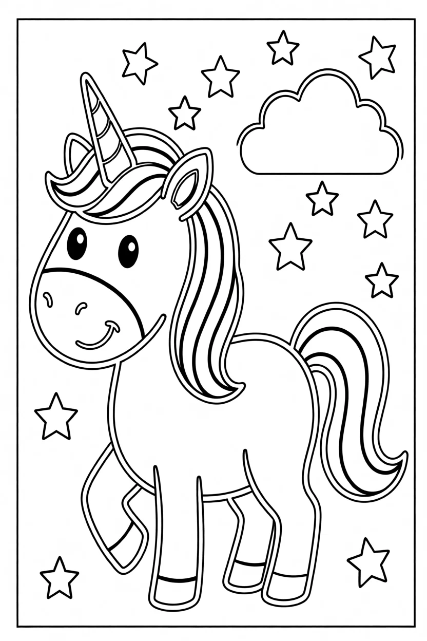 Desenho de Unicu00f3rnio com Estrelas Para Imprimir e Colorir