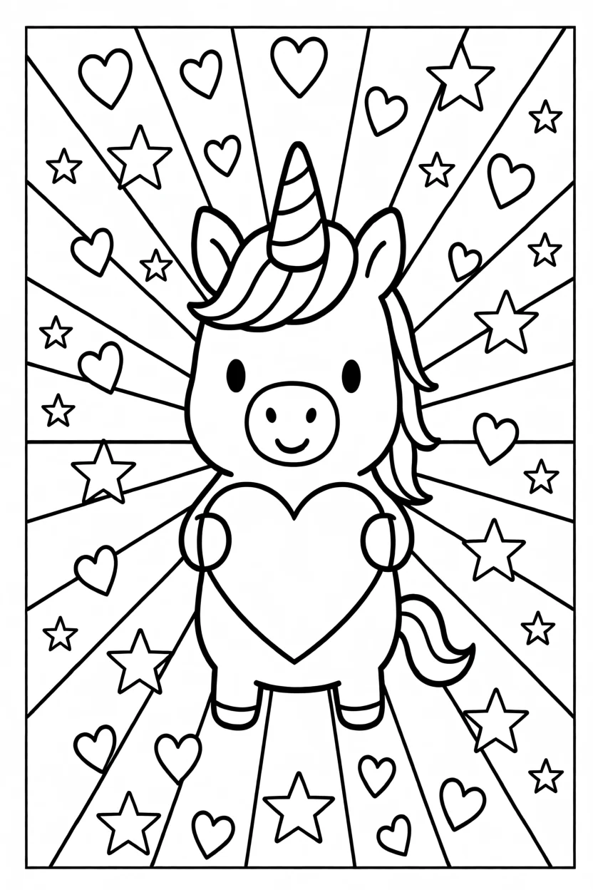 Desenho de Unicu00f3rnio com Corau00e7u00e3o Para Imprimir e Colorir