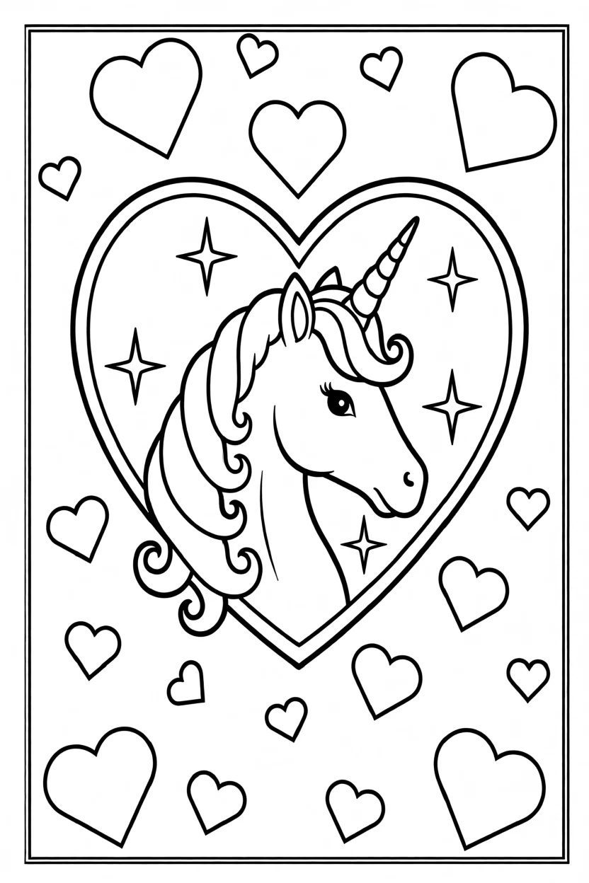 Desenho de Unicu00f3rnio com Corau00e7u00f5es Para Imprimir e Colorir