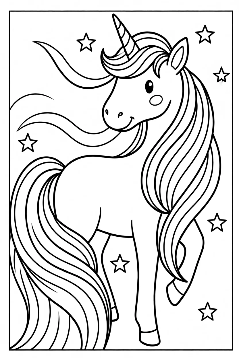 Desenho de Unicu00f3rnio com Crina Longa Para Imprimir e Colorir
