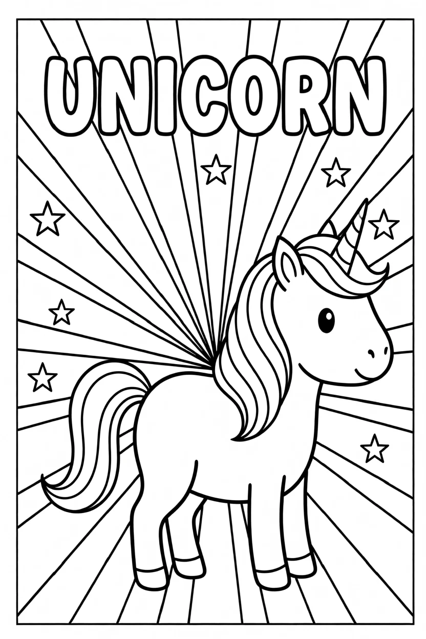 Desenho de Unicu00f3rnio com Fundo Radiante Para Imprimir e Colorir