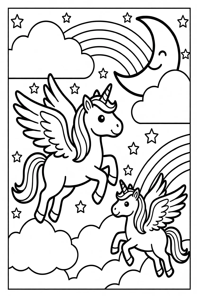 Desenho de Unicu00f3rnios com Arco-u00cdris Para Imprimir e Colorir