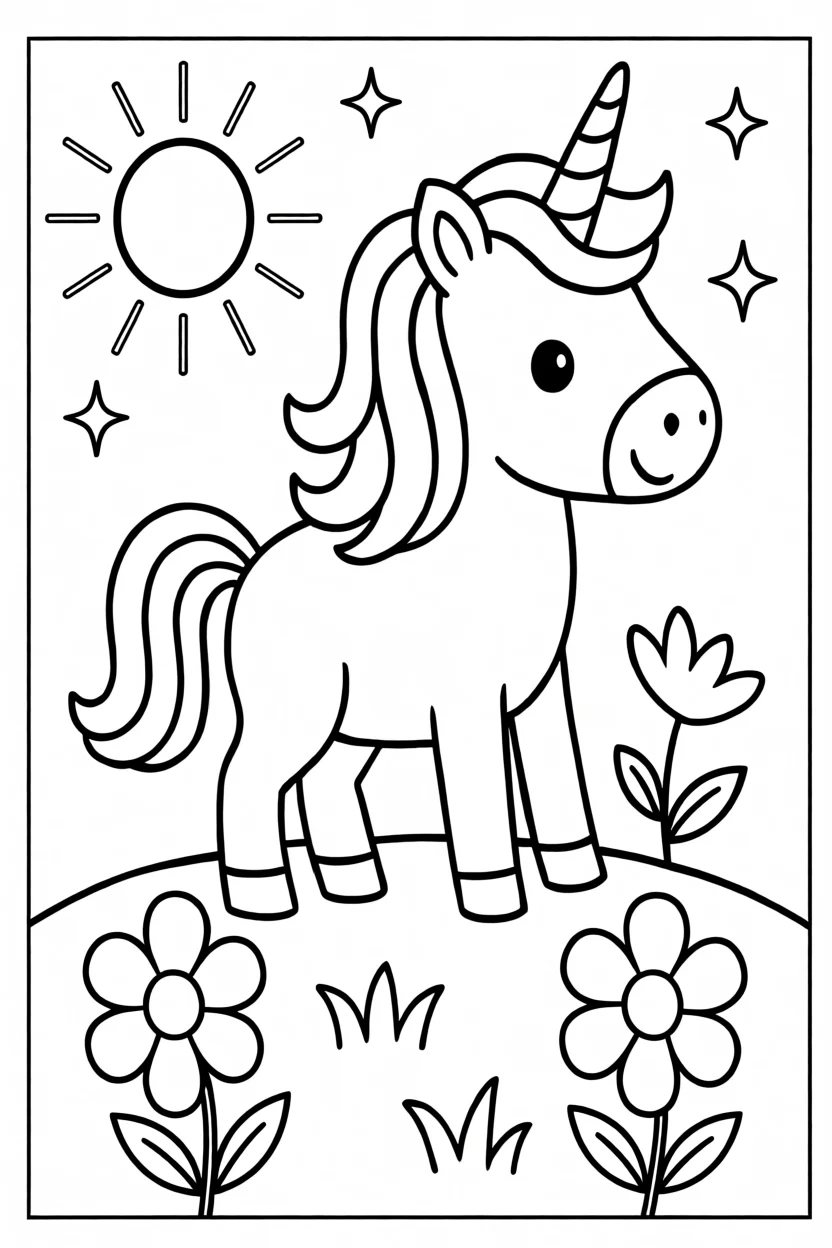 Desenho de Unicu00f3rnio no Jardim Para Imprimir e Colorir