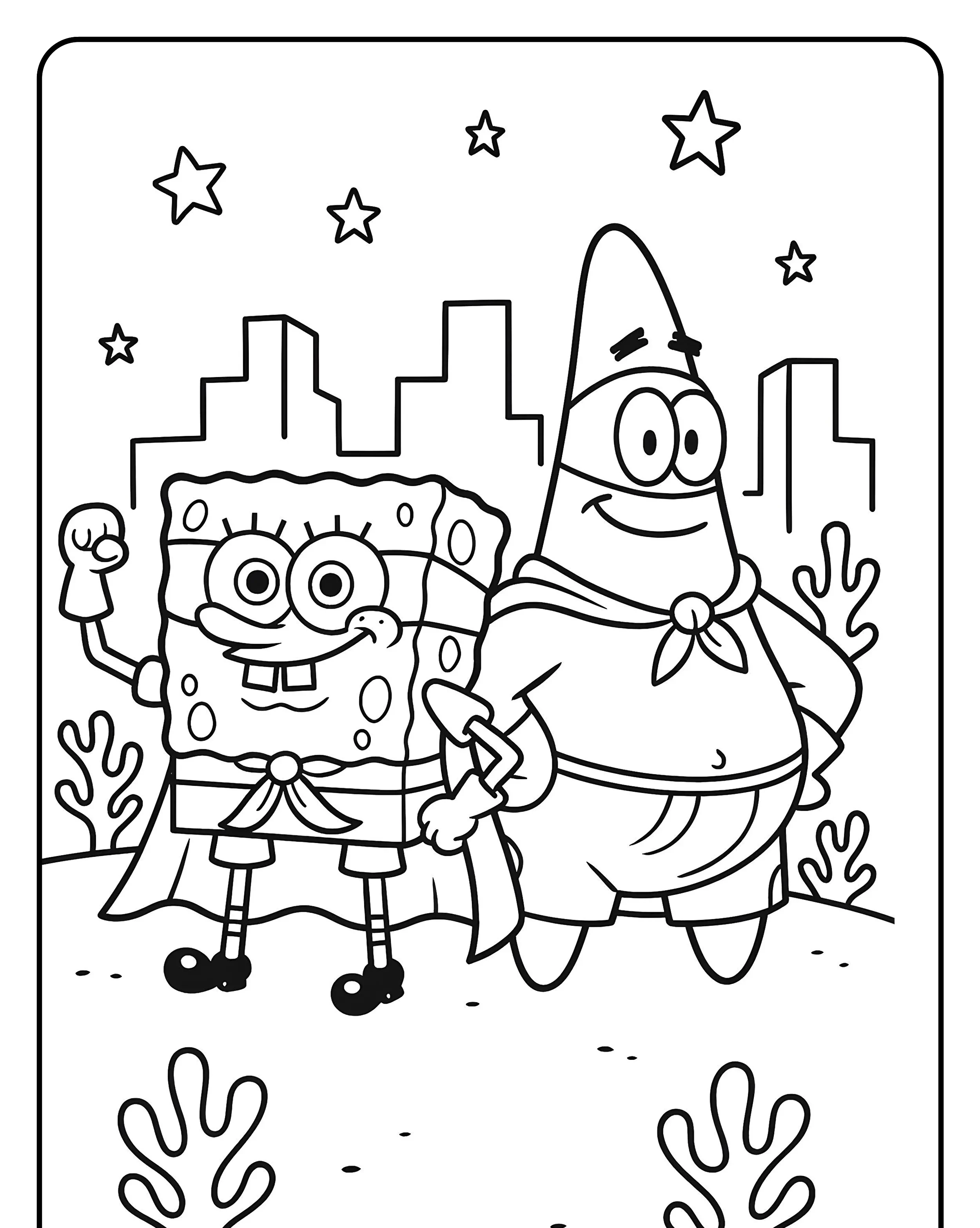 Desenho do Bob Esponja e Patrick Para Imprimir e Colorir