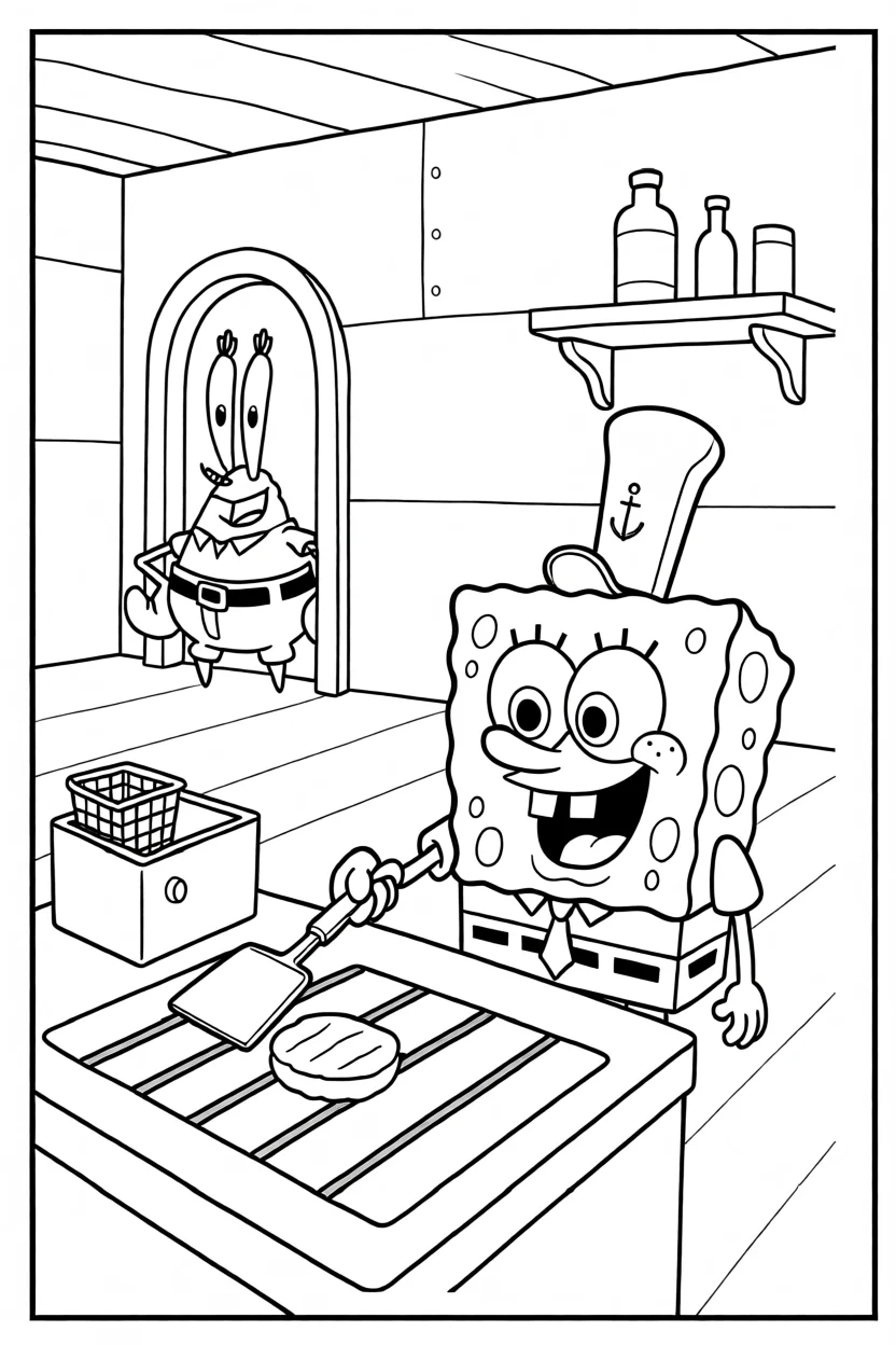 Desenho do Bob Esponja e Seu Sirigueijo Para Imprimir e Colorir
