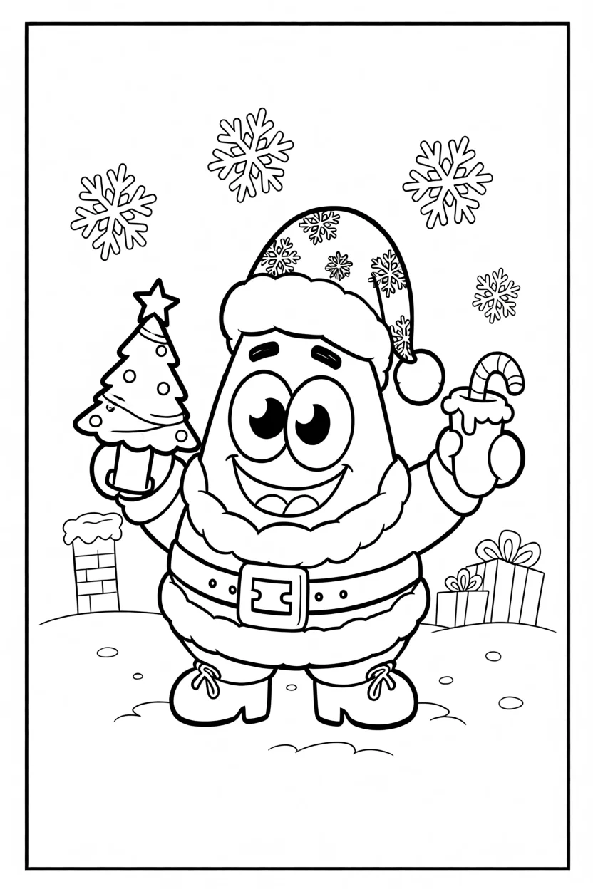 Desenho do Bob Esponja Natalino Para Imprimir e Colorir
