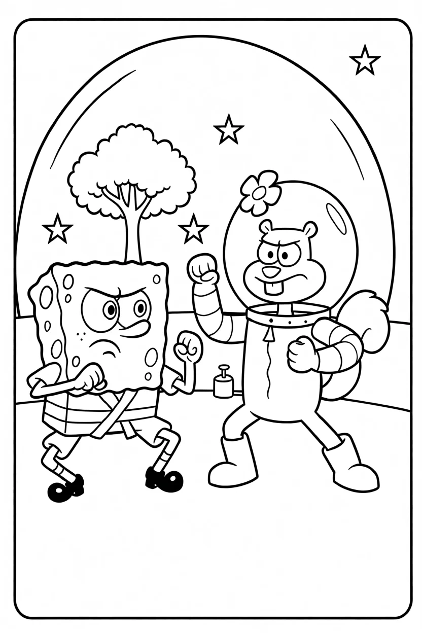Desenho do Bob Esponja e Sandy Para Imprimir e Colorir