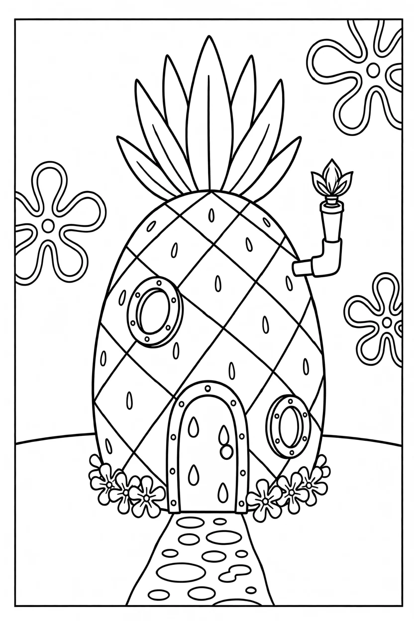 Desenho da Casa do Bob Esponja Para Imprimir e Colorir