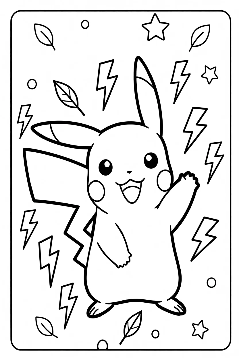 Desenho do Pikachu com Raios Para Imprimir e Colorir