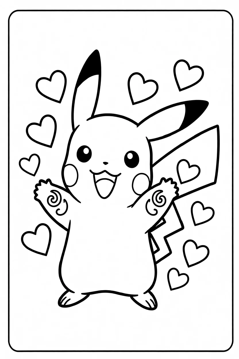 Desenho do Pikachu com Corau00e7u00f5es Para Imprimir e Colorir