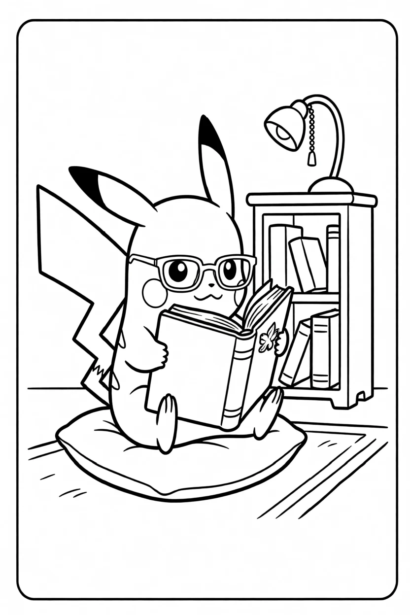 Desenho do Pikachu com Livro Para Imprimir e Colorir
