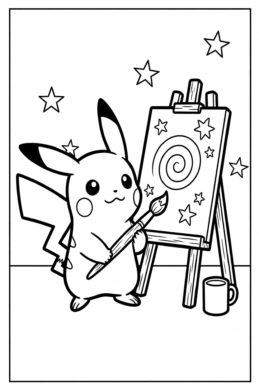 Desenho do Pikachu Pintando Para Imprimir e Colorir