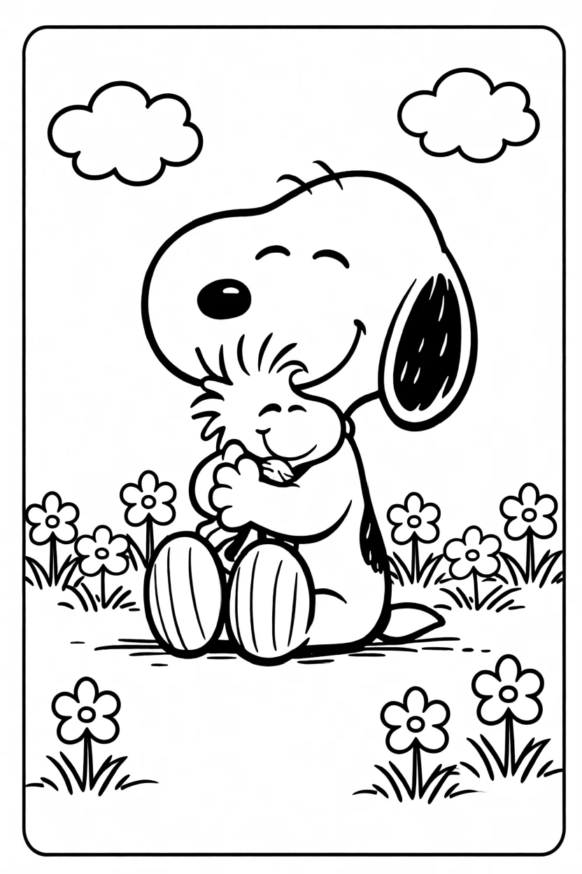 Desenho do Snoopy com Woodstock Para Imprimir e Colorir