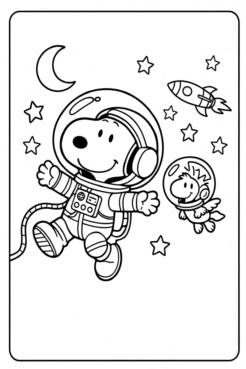 Desenho do Snoopy Astronauta Para Imprimir e Colorir