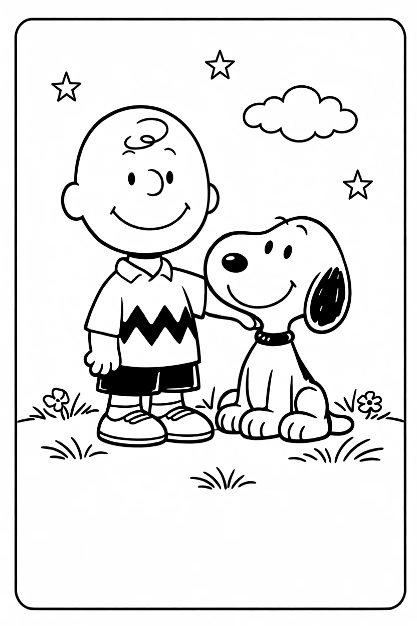 Desenho do Charlie Brown com Snoopy Para Imprimir e Colorir