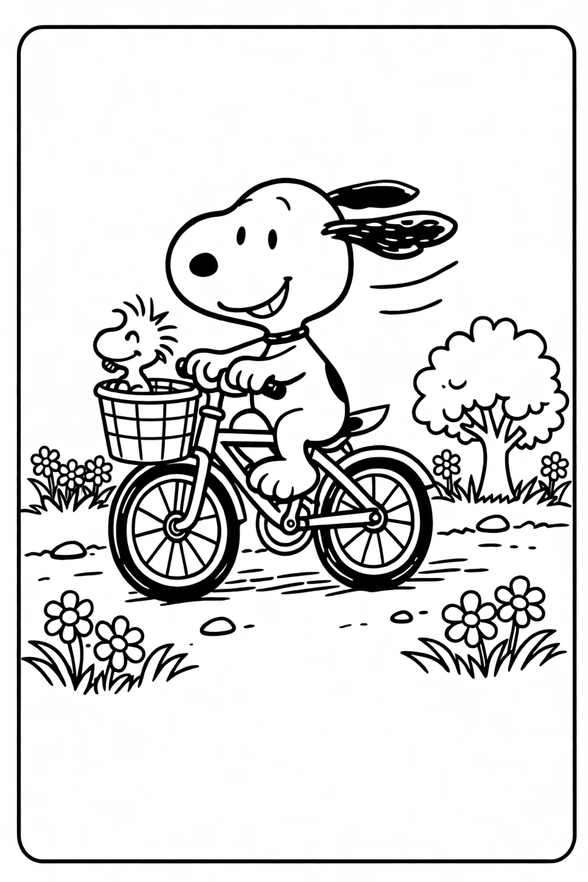 Desenho do Snoopy com Woodstock Para Imprimir e Colorir