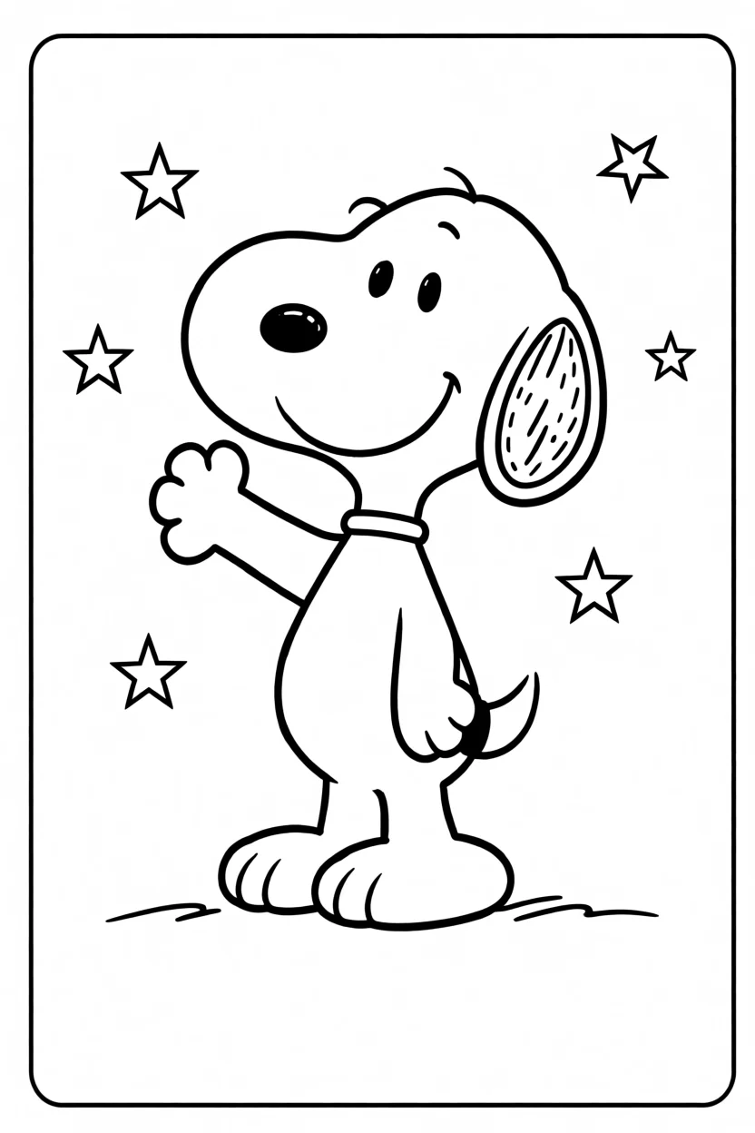Desenho do Snoopy Acenando Para Imprimir e Colorir