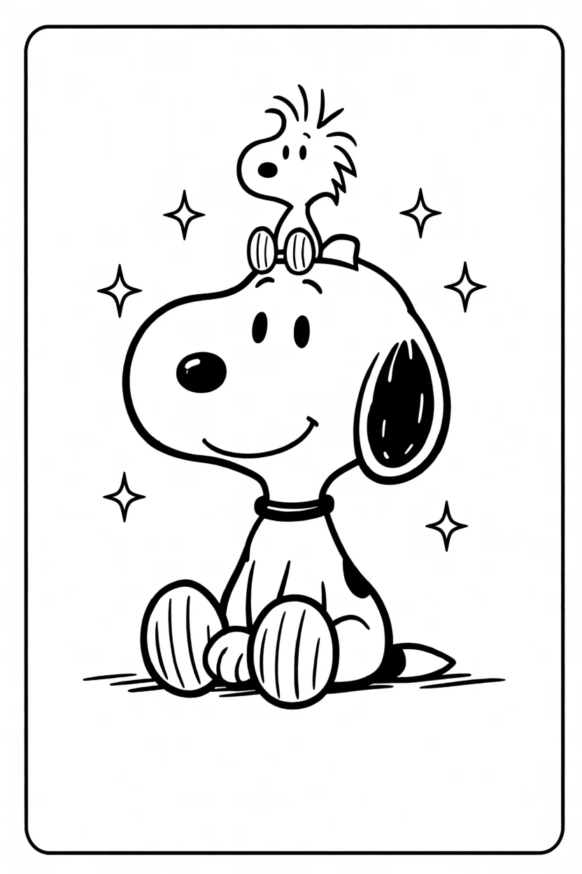 Desenho do Snoopy com Woodstock Para Imprimir e Colorir