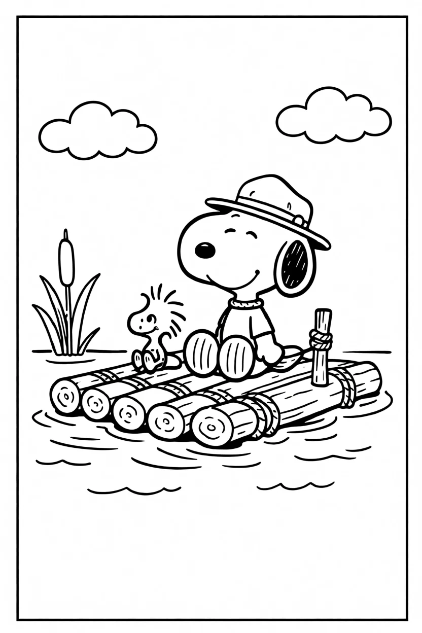 Desenho do Snoopy com Woodstock Para Imprimir e Colorir