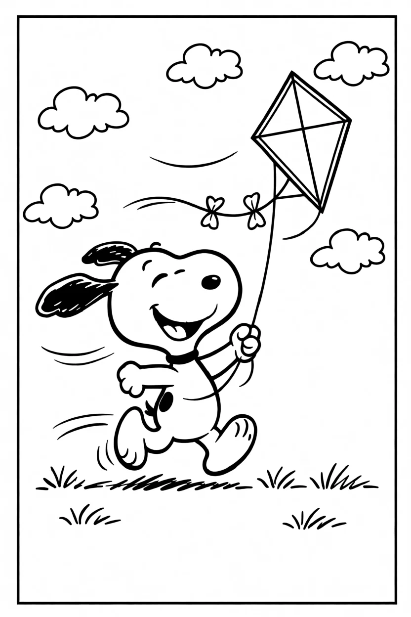Desenho do Snoopy com Pipa Para Imprimir e Colorir