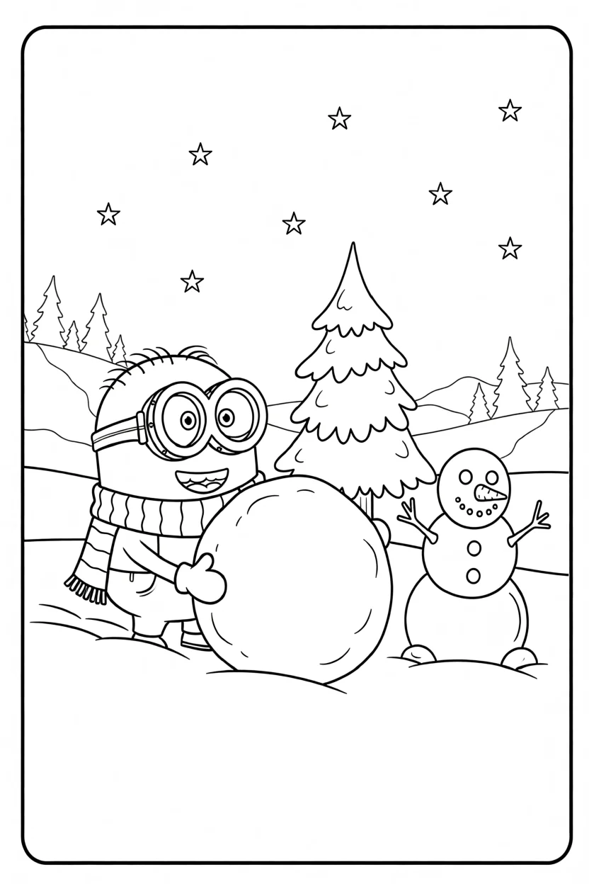 Desenho do Minion com Boneco de Neve Para Imprimir e Colorir