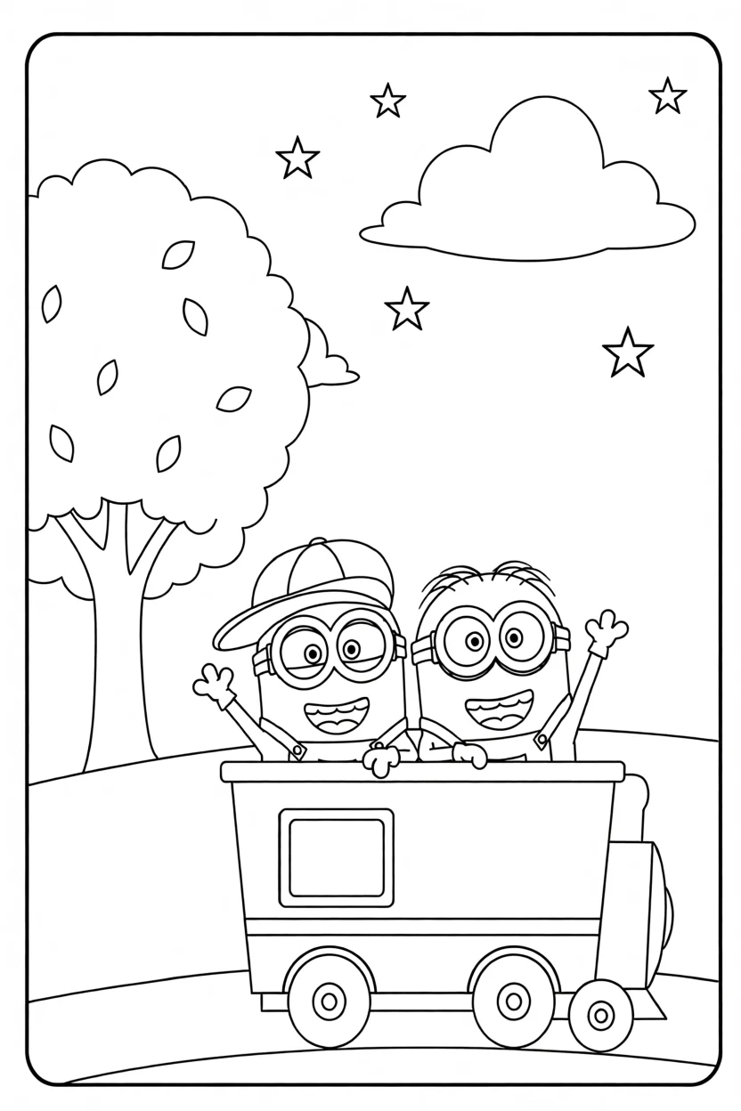 Desenho dos Minions no Carrinho Para Imprimir e Colorir
