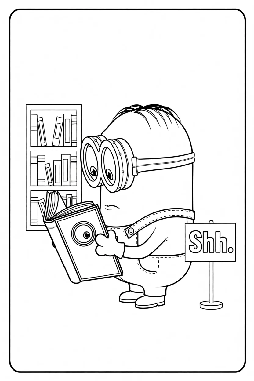 Desenho do Minion na Biblioteca Para Imprimir e Colorir