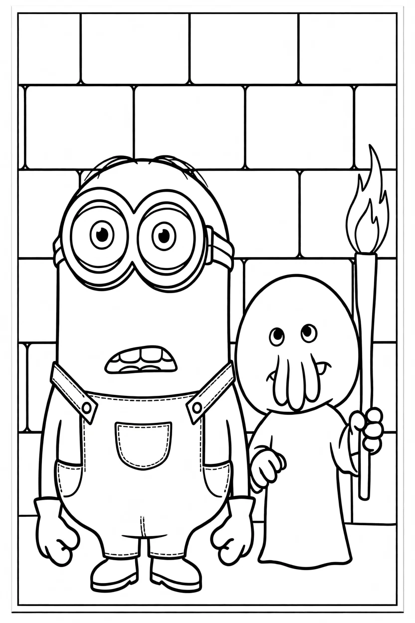 Desenho de Minion com Gru Para Imprimir e Colorir