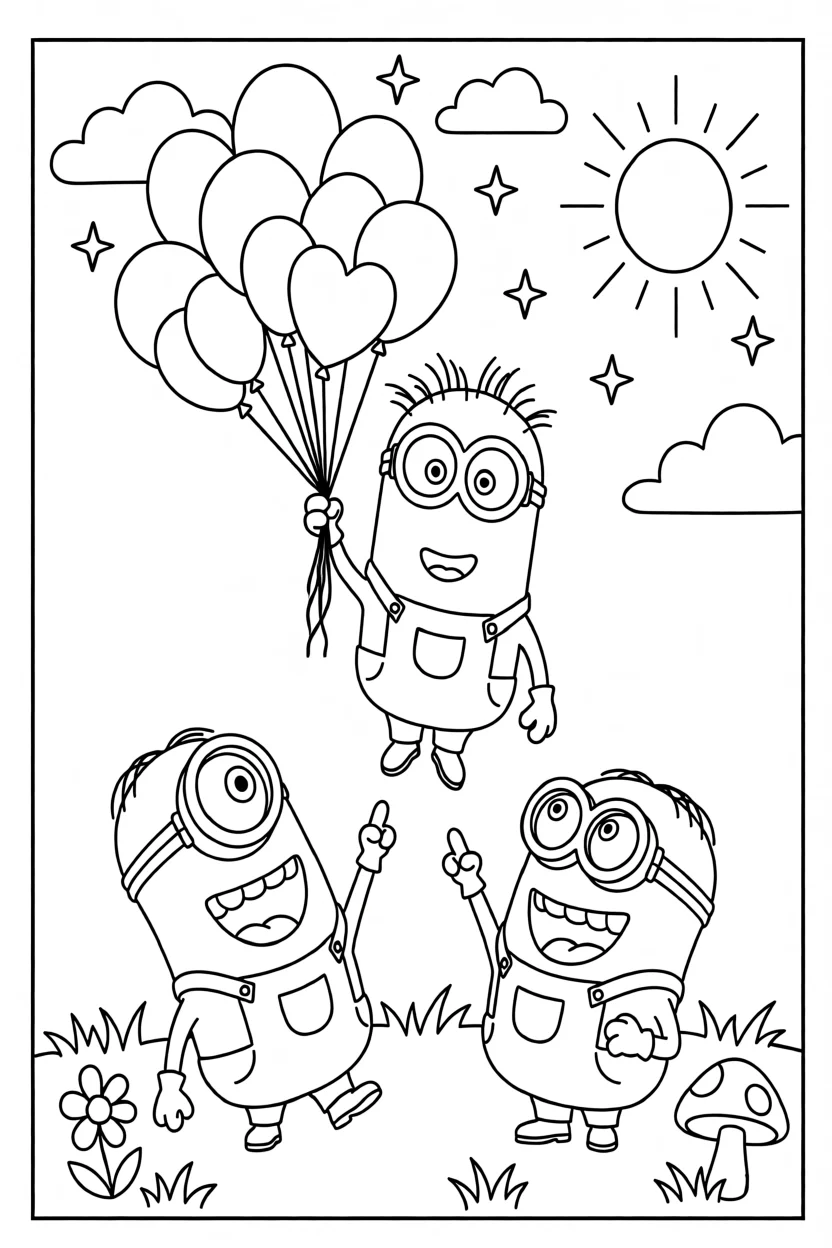 Desenho dos Minions com Balu00f5es Para Imprimir e Colorir