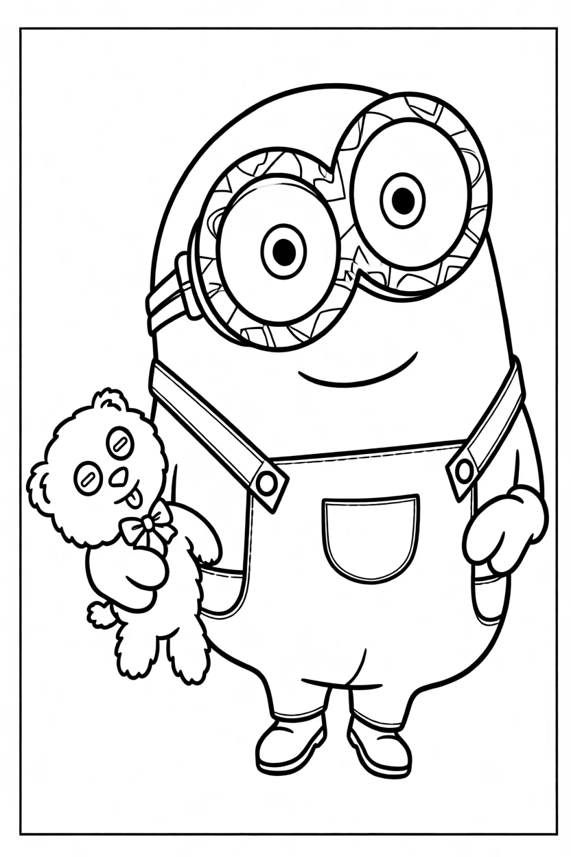 Desenho de Minion com Ursinho Para Imprimir e Colorir