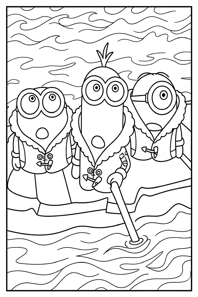 Desenho dos Minions no Barco Para Imprimir e Colorir