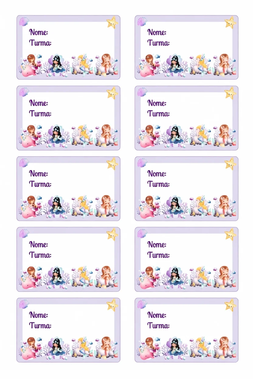 Etiquetas Escolares Para Imprimir com Personagens Encantados