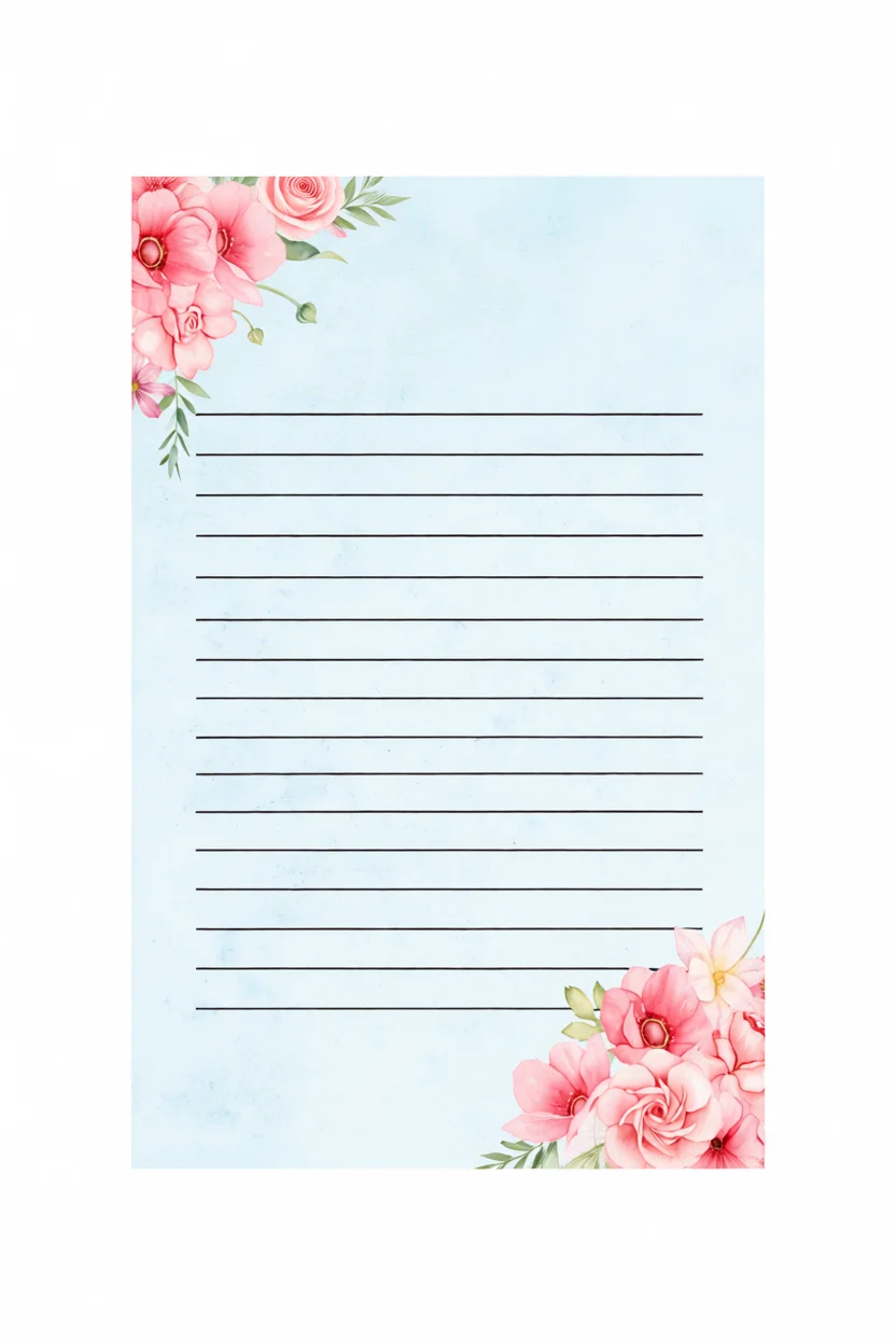 Papel de Carta Florido para Imprimir com Linhas