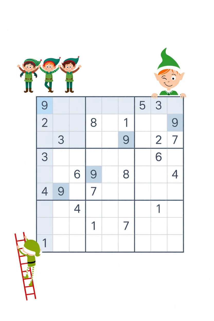 Sudoku Fu00e1cil com Tema de Duendes para Imprimir