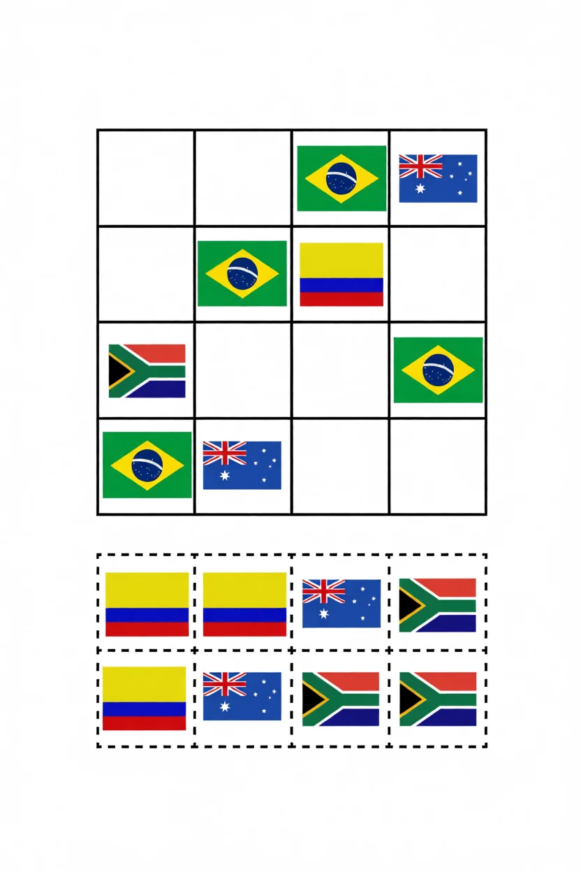 Sudoku de Bandeiras para Imprimir: Fu00e1cil e Difu00edcil