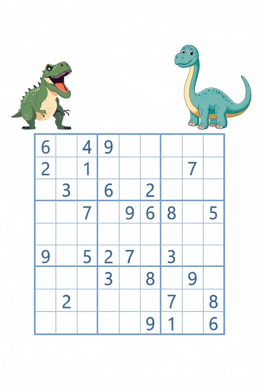Sudoku com Dinossauros para Imprimir Fu00e1cil