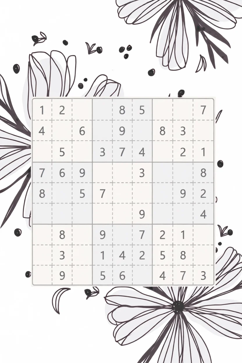 Sudoku Fu00e1cil Para Imprimir com Flores Decorativas