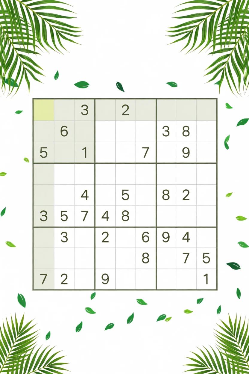 Sudoku Fu00e1cil com Tema de Folhagem para Imprimir