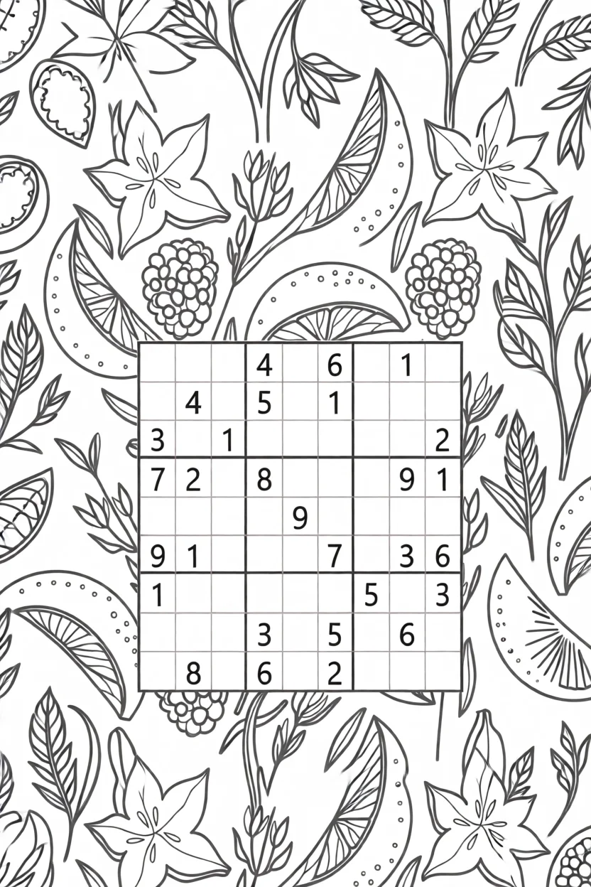 Sudoku Fu00e1cil para Imprimir com Fundo Decorativo